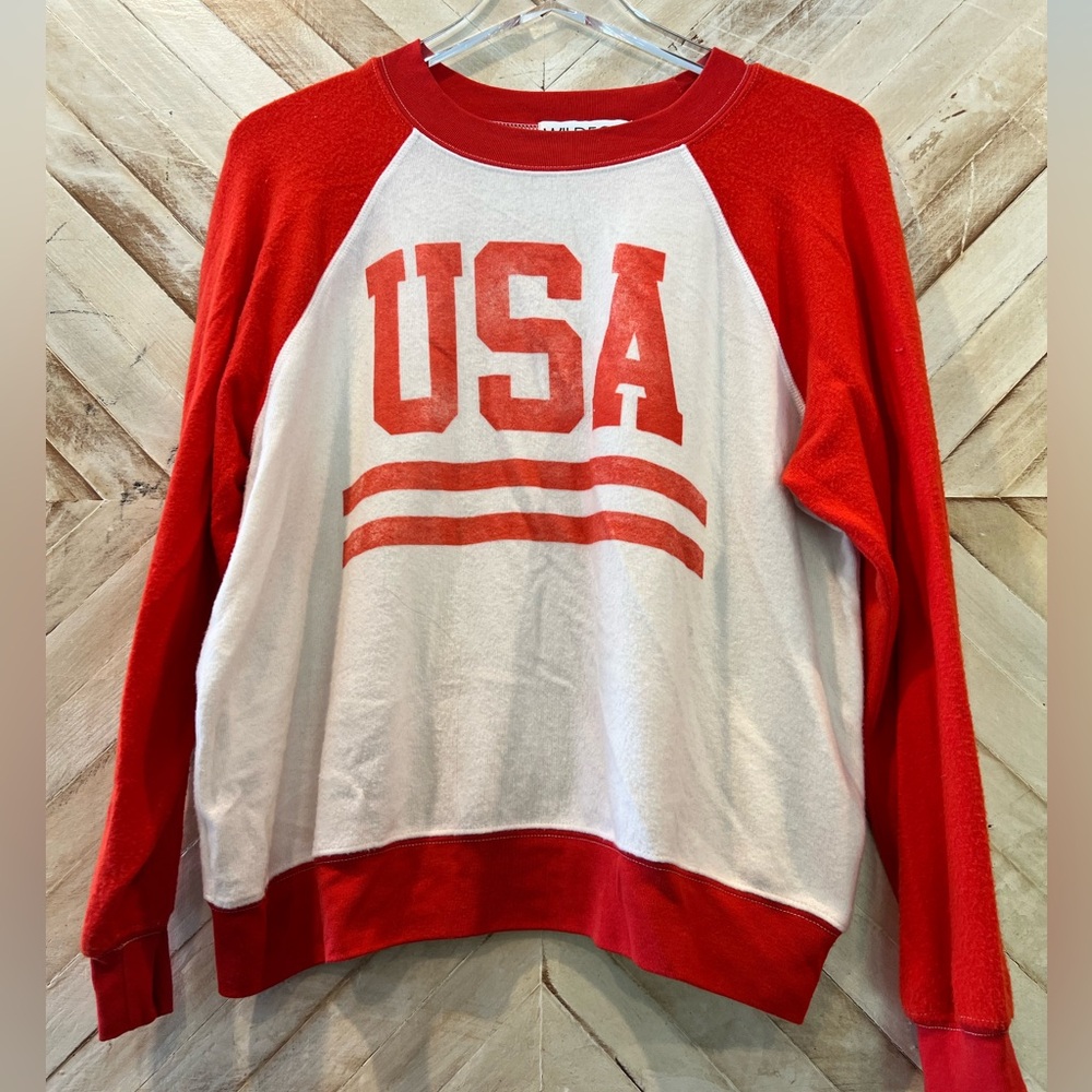 Wildfox Red and White Retro Crew Neck Sweater